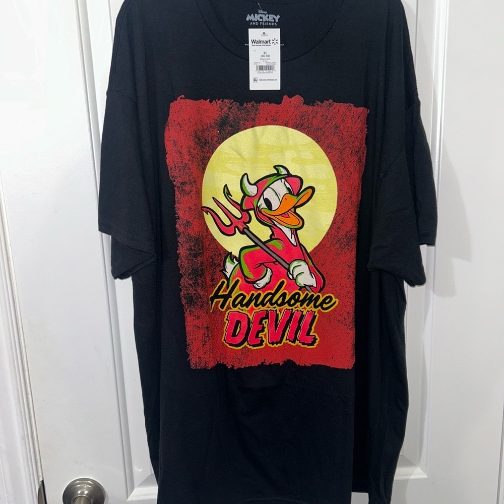 Disney Black and Red Short Sleeve Tee with Handsome Devil Donald Duck